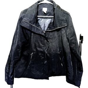 Chicos Womens Full Zip Jacket Size 2 Large Black Lightweight Drawstring neckline